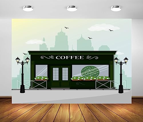 BELECO 9x6ft Cartoon Coffee Shop Backdrop for Photos