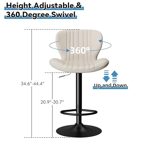 Image of Shintenchi Bar Stools Set of 6 Modern Swivel Bar Chairs, Counter Height Faux Leather Metal Barstools, Upholstered Island Chairs with Back and Footrest, Beige
