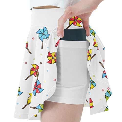 Girls Skorts High Waist Athletic Skirts with Shorts Colorful Windmills Stretchy Teens Performance Tennis2