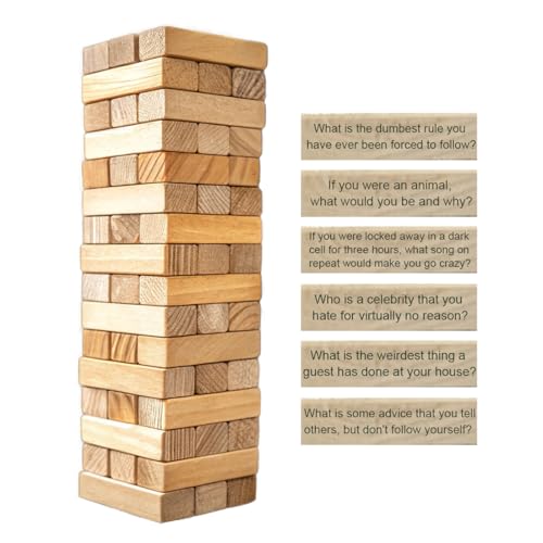 Ice Breaker Questions Wood Balance Stacking Blocks Game for Adults - Get to Know Each Other Family Night Games Tumbling Tower - Icebreaker Conversation Starters
