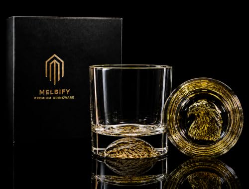 Image of Melbify Gold Eagle Whiskey Glass Gift Set | 2 pcs Set | 300 ml | Premium Packing | Gift Box | Gold-Bottomed | Imported | Luxurious | Ideal for Wedding Gifts, Anniversary, VIP and Corporate Gifts