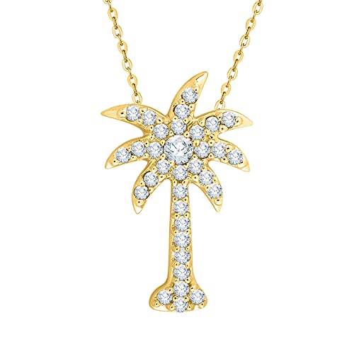 KATARINA Diamond Palm Tree Pendant Necklace in Gold or Silver (1/5 cttw, G-H, I2-I3)