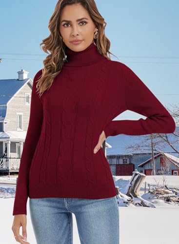 FEKOAFE Sweaters for Women 2025 Long Sleeve Ribbed Knit Solid Color Turtleneck 2025 Fall Winter Pullover Sweaters4