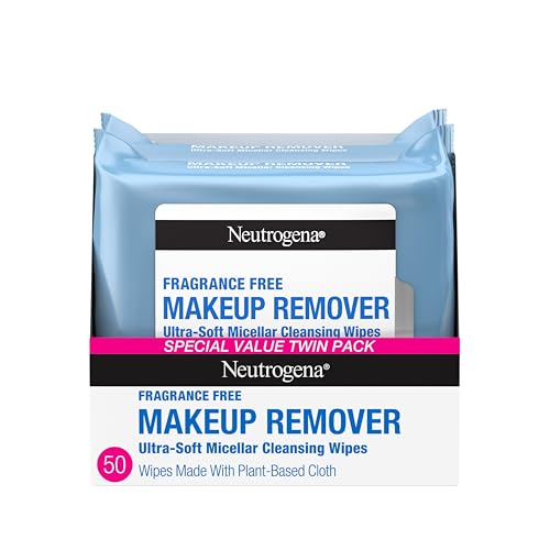 Neutrogena Makeup Remover Wipes for Face Daily Fragrance Free Gently Removes Oil Dirt and Waterproof Makeup in a Simple Fully Plant-Based Cloth, 2 pack of 25 ct