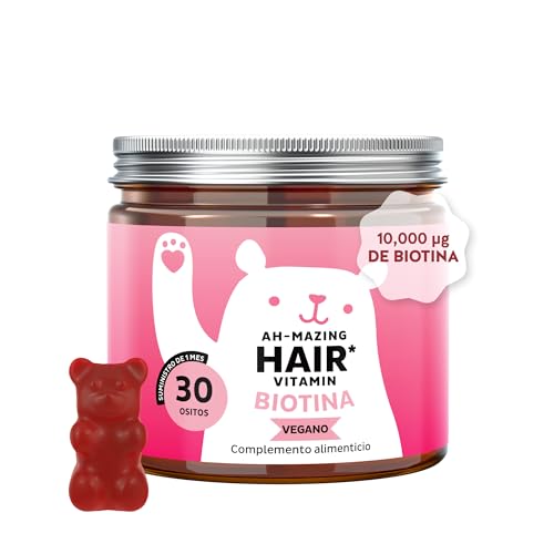 Gominolas Biotina Ah-mazing Hair Vitamin – Para el cabello, uñas y piel - 10.000 µg de Biotina, Zinc, Vitaminas B6, C, E e Yodo – 30 Unidades (1 mes), Vegana - Bears with Benefits