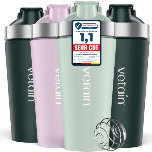 VETAIN Protein Shaker 700ml - 100% Auslaufsicher - Premium Edelstahl Shaker mit Mixball - Außen gravierte Messskala - Frei von BPA & DEHP - Robust & langlebig - Ideal für Fitness Gym - Mint