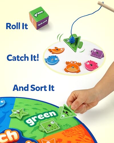 Image of Coogam Wooden Sorting Color Matching Game, Montessori Magnetic Fishing Color Shape Sorter Toy Preschool Educational Fine Motor Skill Toy Gift for 3 4 5 Years Kids