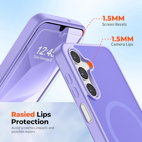 Image of SUPFINE Magnetic for Samsung Galaxy A16 5G Case with Screen Protector, (Built-in Magnets) (Military Grade Drop Protection) Slim Translucent Shockproof Phone Case,Purple