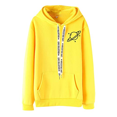 Women Casual Hoodie Pullover Printed Drawstring Long Sleeve Hooded Sweatshirt Jumper Tops uBabamama(Yellow,M)