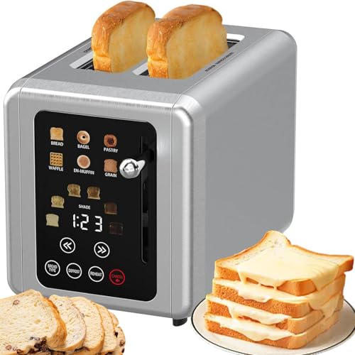 Touchscreen Smart Toaster, 6-in-1 Stainless Steel Toaster with Sound Function & Digital Timer, 6 Bread Types & 6 Shade Settings, Ideal for Buffets, Camping & Restaurants