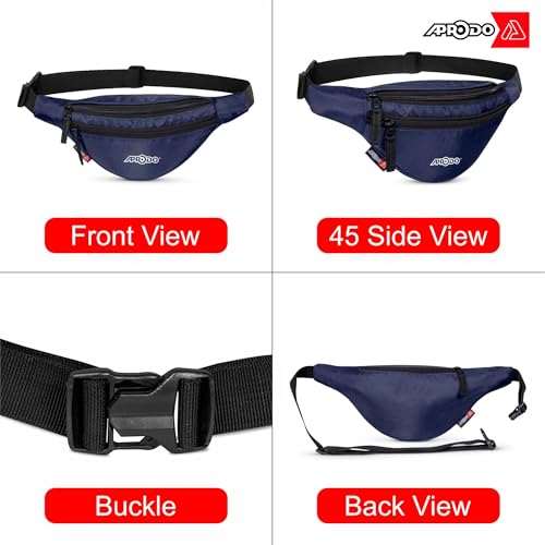 Image of Aprodo Chest & Waist Bag for Men and Women, Hands-Free Fanny Pack Bumbag with 3 Zippered Pockets, Easy Carry Phone Wallet & Cards Beltbag for Sports, Travel, Jogging, Cycling and Workout (Navy Blue)