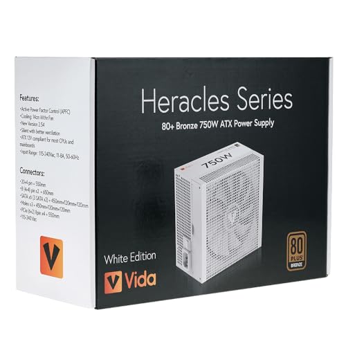 Heracles White ATX Gaming PSU da 750 W, 80 Plus Bronze, ventola FDM ultra silenziosa da 14 cm, cavi bianchi piatti, cavo di alimentazione non incluso - Alimentatore - Immagine 4