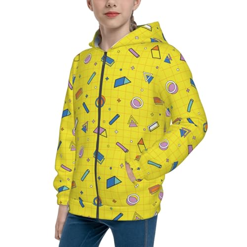 Geometric Objects Pattern Kids Pullover Hoodies Boys Zip Up Sweatshirts Girls Athletic Clothes with Pocket
