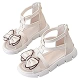 Girl Wedge Sandals Toddler Lightweight Casual Beach Shoes Children Party Wedding Anti-slip Sticky Shoelace Shoes Sandals (White, 36)