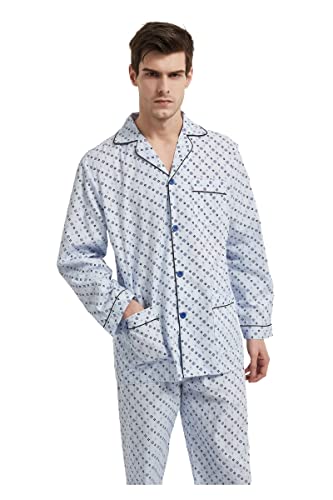 Image of GLOBAL Mens Pajamas Set, 100% Cotton Woven Drawstring Sleepwear Set with Top and Pants /Bottoms