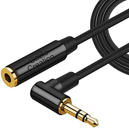 CableCreation 3.5mm Headphone Extension Cable, Right Angle 3.5mm Male to Female Audio Stereo Cable with Silver-Plating Copper Compatible with iPhones, iPad, Beats, PS4 Headset, Black/ 3Feet