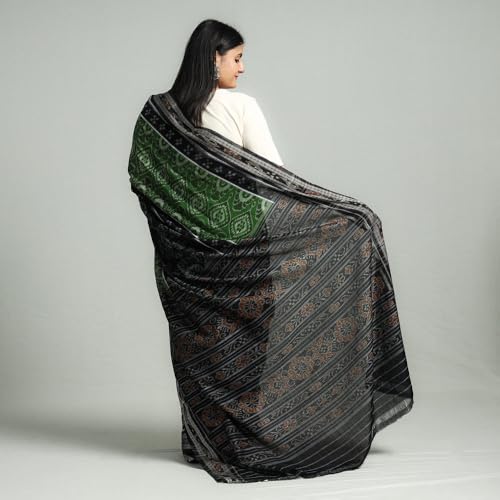 Image of Ikat Women's Pure Cotton Saree Traditional Craftsmanship Double Ikat Weaving Floral Handmade Ethnic Saree without Blouse Piece