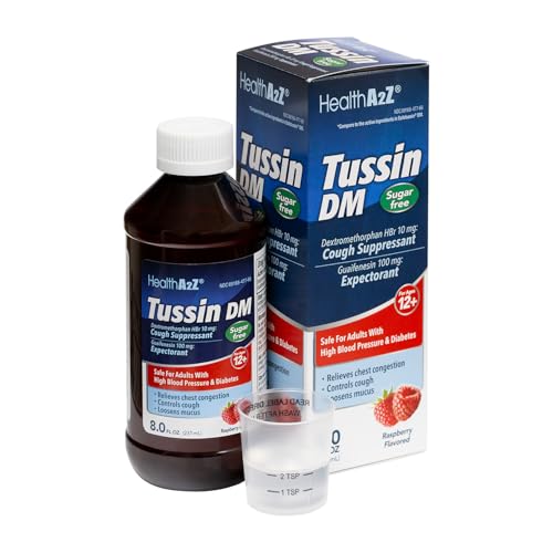HealthA2Z® Tussin DM Sugar Free | 8 FL.Oz Raspberry Flavor | Dextromethorphan HBr 20mg, Guaifenesin...