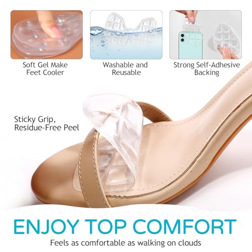 Image of Ball of Foot Cushions for Women 2 Pairs | 4ct Gel Blister Bandages for Feet, Blister Cushion for Heel, Toe, No Slip Metatarsal Pads for Reduce Heel, Toe & Foot Pain, Clear