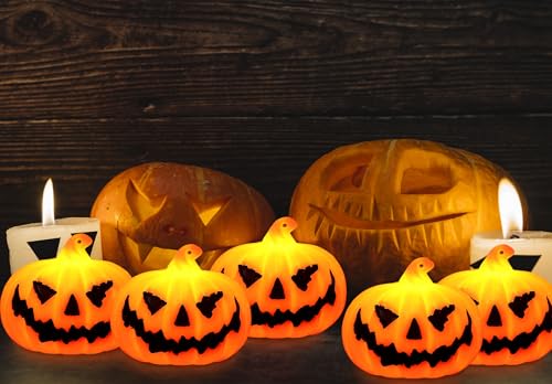 Image of 12PCS Halloween Decor Candle for Indoor Home Decoration, Mini Flameless Jack-o'-Lantern Pumpkin Candle for Halloween Party Gifts Table Spooky Decor, Ghost Face Spooky Tea Light
