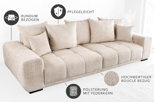 Riess Ambiente Modernes XXL Sofa ELEGANCIA 285cm Champagner beige Bouclé Bigsofa Couch inkl. Kissen Polstersofa Polstercouch Wohnzimmer