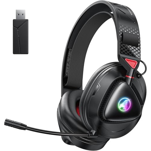 Awinnasey PH3 - Auriculares inalámbricos para videojuegos PS5, PS4, conmutador, PC, Mac, auriculares Bluetooth con micrófono desmontable, ligeros auriculares Bluetooth con luz RGB, batería de 50 horas