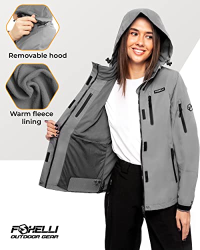 Foxelli Women's Waterproof Hiking Jacket – Warm Fleece-Lined Windproof Coat, Hooded Rain Jacket3