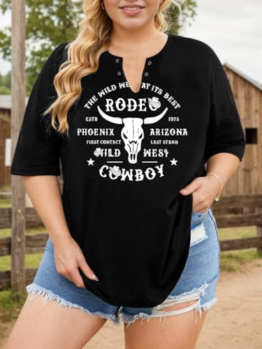 Plus Size Women's Country Concert Outfits V Neck Western Cowgirl Cowboy Shirts Vintage Graphic Tees Casual Summer Tops2