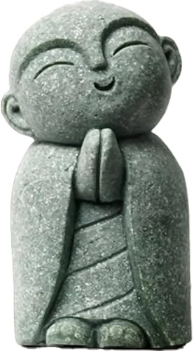 Small Buddha Statue for Feng Shui - 2.4 Inch Stone Jizo Statue, Zen Desk Decor for Home Office, Japanese Garden Gift (Jizo Monk)