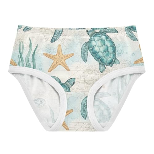 Vintage Sea Turtles Starfish Prints Panties for Girl Toddler Girls Underwear Cotton Personalized Kids Briefs Undies 2t