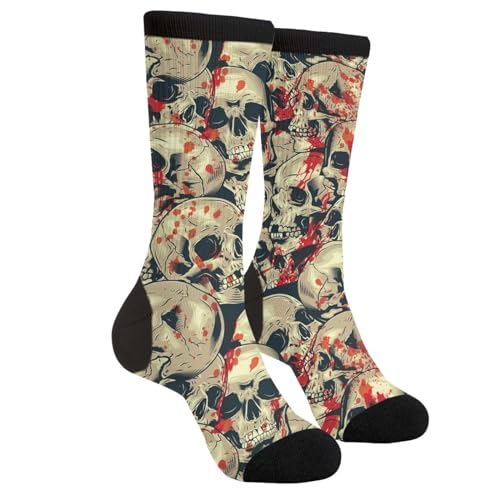 Jiekenmo Skull Skeleton Pirate Day Of The Dead Rock N Roll Halloween Bloody Casual Unisex Novelty Fun Crew Socks Fashion Comfortable Men And Women Crazy Dress Socks