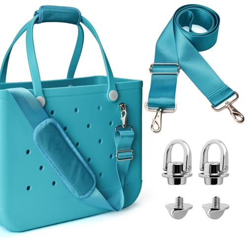 SUITMAT Shoulder Strap for Bogg Bag with Rustproof Metal Connectors, Widened Crossbody Strap for Bogg Bag, Wrap for Rubber Beach Tote, Made of Anti-Slip Nylon, Turquoise (Tote Not Included)