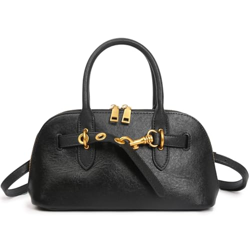 Image of Womens Leather Satchel Handbag, Top Handle Crossbody Purse | Genuine Leather, Structured Satchel, Small or Large, Top Handle, Crossbody Strap, Daily Carry, Work Travel