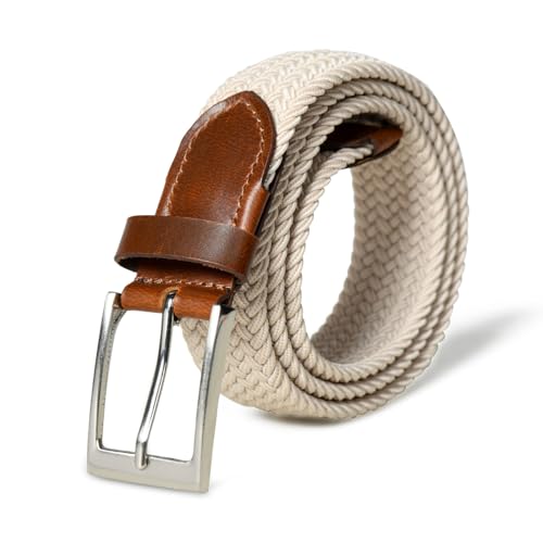 Image of MaheTri Braided Canvas Stretchable Elastic Woven Belt For Men (Upto 48 inch) | Premium Fabric Cloth Adjustable & Hole Free Elastic Belt for Men & Women