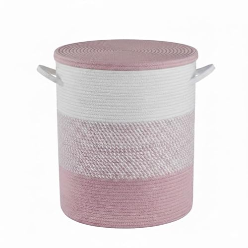 Image of Basket with Lid, 15 inch x 20 inch Woven Storage Basket for Blankets, Toys, Pillows, Towels, Living Room Bedroom Storage Bin, Round Rope Basket with Lid, Wicker Baskets for Organizing (BG7)