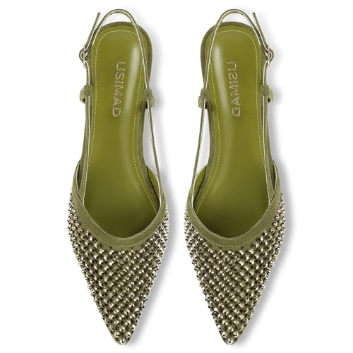 Image of USIMAD Women's Suede Mesh Slingback Flats Pointed Toe Breathable Comfortable Office Dress Shoes