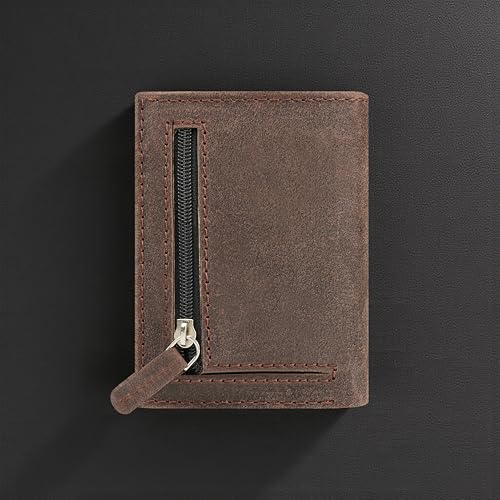 Image of The X Project Vaulton Trifold Wallet | Premium Genuine Leather | Aluminium Cardholder | Side Slide Pop-Up Card Ejector | Carry Up to 6 Cards and 1 Slot for Carrying Cash & Folded Bills (Brown)