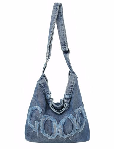 Denim Hobo Tote Bag for Women Large Casual Crossbody Jean Shoulder Purse
