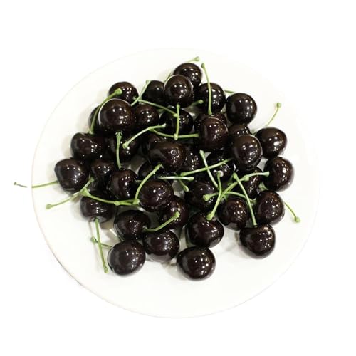 tonntyann チェリー 食品サンプル 100個セット 果物模型 さくらんぼ フルーツデコレーション 人工チェリー チェリーパーティー 机の果物食品の飾り 人工フェイク 色鮮やか ディスプレイ おままごと 学校 行事 などに 最適 (ブラック)