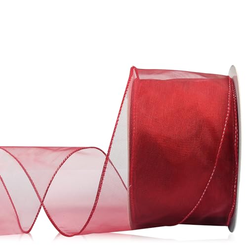 Royal Red Sheer Ribbon for Wreath Bow, 2.5" x 25 Yards Organza Wired Ribbon for Gift Wrapping, Floral Bouquets, DIY Crafts, Party and Holiday Decorations, Organza Ribbon for Tree and Home Decor