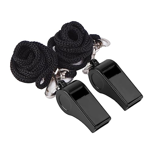 BRIGHTFUFU 4 Pcs Black Referee Whistles with Lanyard Durable Emergency Survival Whistles for and Sports Officials for First Aid and Outdoor Use