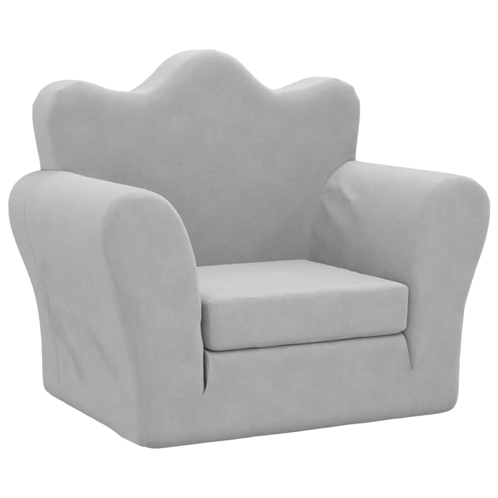 vidaXL Sofá Cama Infantil, Sillón con Reposabrazos, Mini Sofá para Niños, Sofá Cama para Dormitorio Sala de Juegos, Felpa Suave Gris Claro