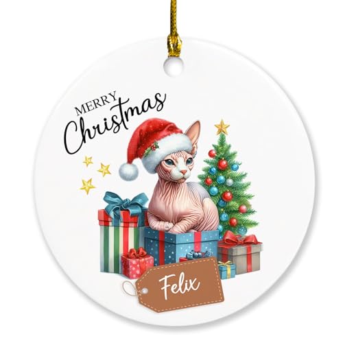 Sphynx - Adorno de Navidad de gato Sphynx 2025, adorno personalizado para decoración de árbol de Navidad, adorno colgante de Navidad de gato Sphynx 2025, adorno de mascota Sphynx con nombre