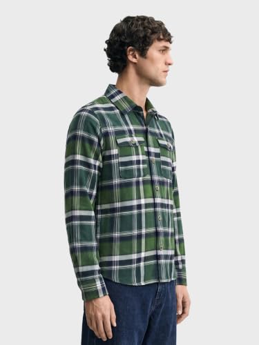 Image of The Indian Garage Co Men Regular Fit Checkered Full Sleeves Spread Collar Double Flap Pocket Casual Over Shirt