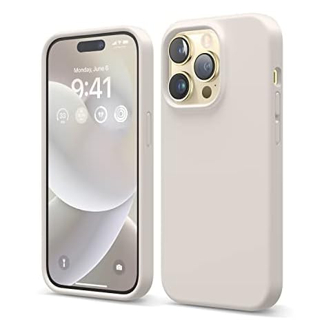 elago Compatible with iPhone 14 Pro Case, Liquid Silicone Case, Full Body Protective Cover, Shockproof, Slim Phone Case, Anti-Scratch Soft Microfiber Lining, 6.1 inch (Stone) Cover