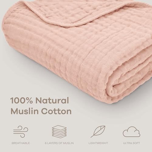 Image of Comfy Cubs Muslin Baby Blanket - Soft, Lightweight, 6-Layer Cotton Swaddle Blankets for Newborns, Infants & Toddlers - 40 inch x 40 inch Large, Breathable & Versatile for Sleeping & Tummy Time - Blush
