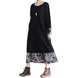 MELUSE Women’s Loose Long Sleeve Dress, Forest Girl, Bi-Color, Spring, Autumn, Winter
