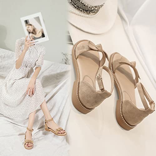 ls for Women Women Female Mother Ladies ls Flats Platform Shoes Summer Cool Beach Outside Bow Knot Round ToeBeige,3.5 UK2