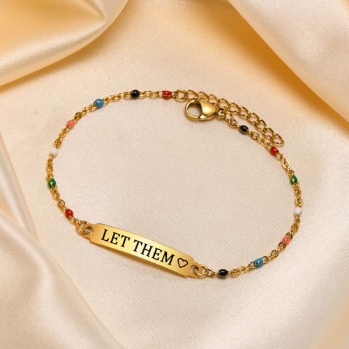 Let Them Dainty Colorful Beaded Bracelet, Self Worth Motivational Stainless Steel Engraving Tube Bracelets Inspirational Chain Crystal Energy Friendship Bracelet Jewelry for Women Men2