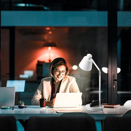 Image of Anxingtools LED Desk Lamp with Dual USB Charging Ports, 100% Metal, 270 Swivel Arms, Soft White Light (3000K), Bedside Reading Lamp, Home Office Lamp(White)